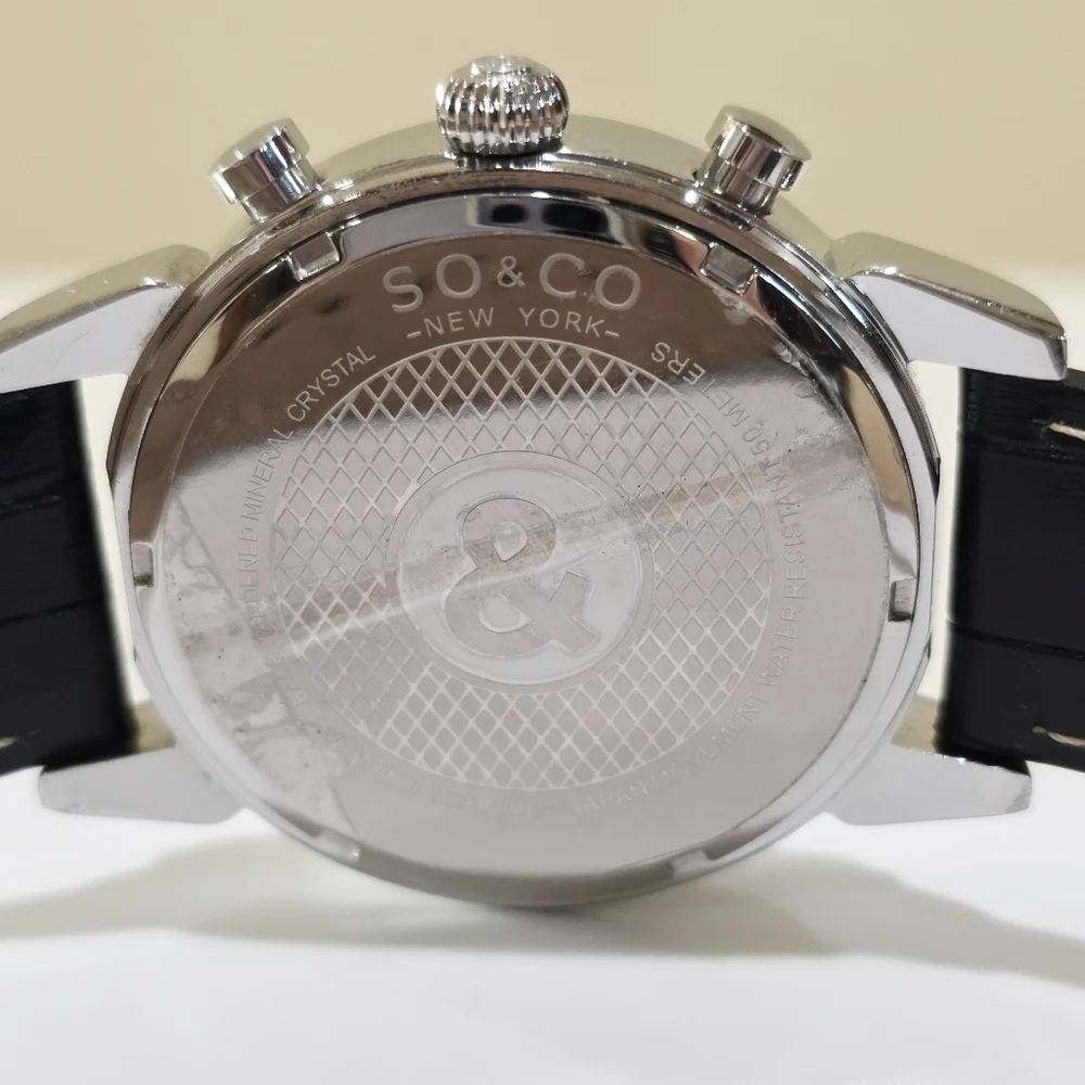 SO&CO New York Tribeca Chronograph Black Silver Sub Dial Men's Wrist Watch 5059